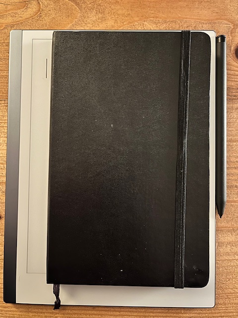 A Moleskine Notebook on aRemarkable 2 screen to show that the screen area is a little wider but the same height.