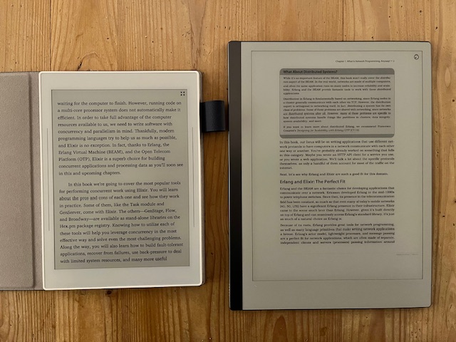 A PDF on the reMarkable screen and an epub on the Supernote screen.