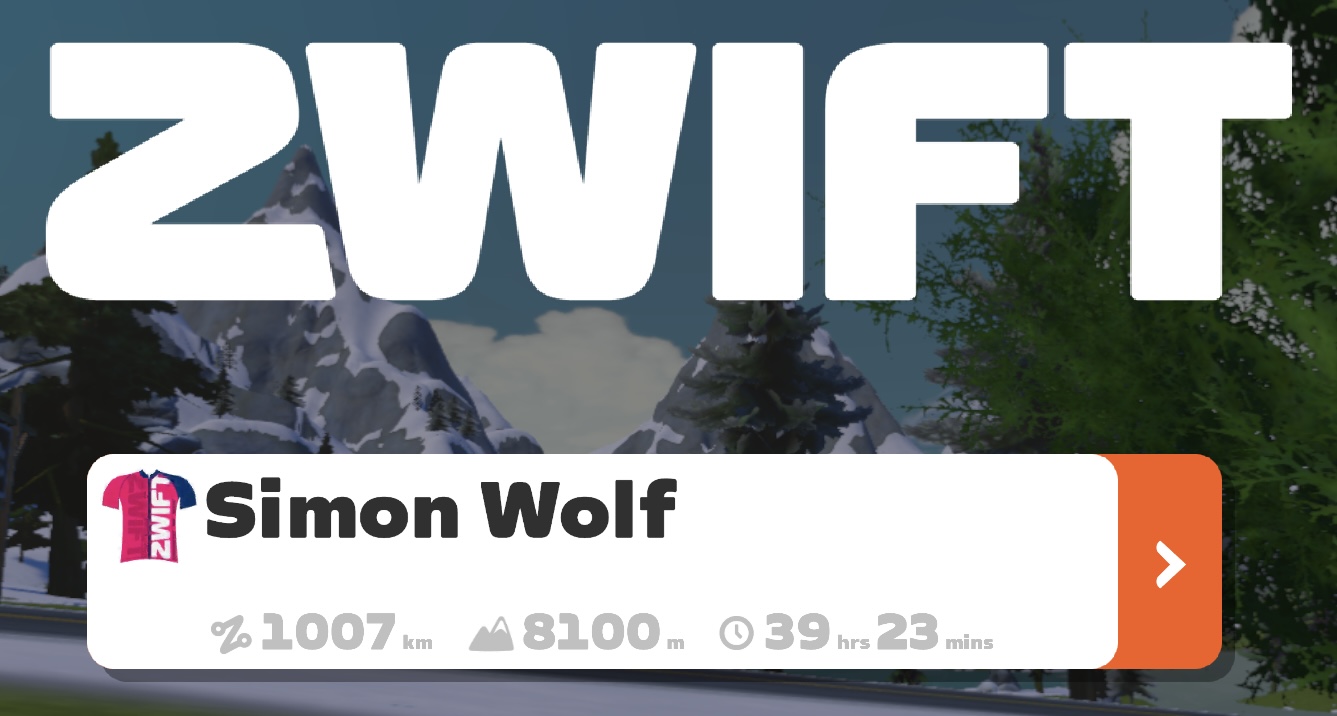 Zwift user profile showing 1,007 KM ridden