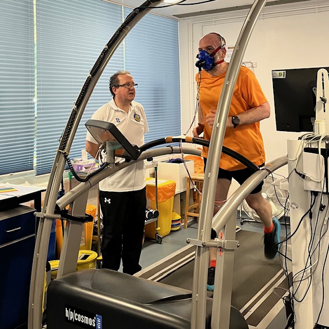 A photo of me running on the treadmill with Jonathan asking if I was okay!