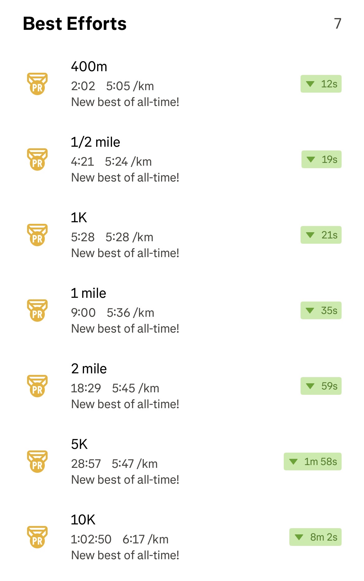 A summary of my achievements during the race from Strava.